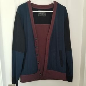 Navy and magenta colourblock cardigan